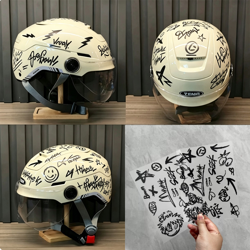 Scooter Helmet Set - 2 stuks Punk Graffiti Motorhelm Sticker